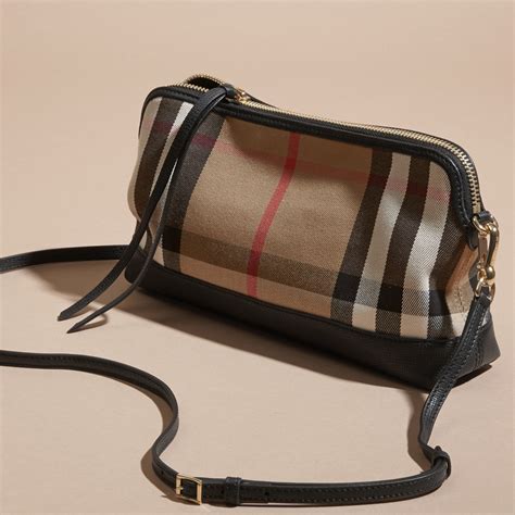 burberry house check and leather clutch bag black|vintage burberry clutch bag.